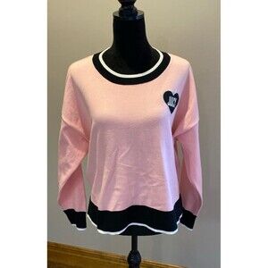 Juicy Couture Sweater Size Large Cropped Pullover Crewneck Pink w/Black Edging